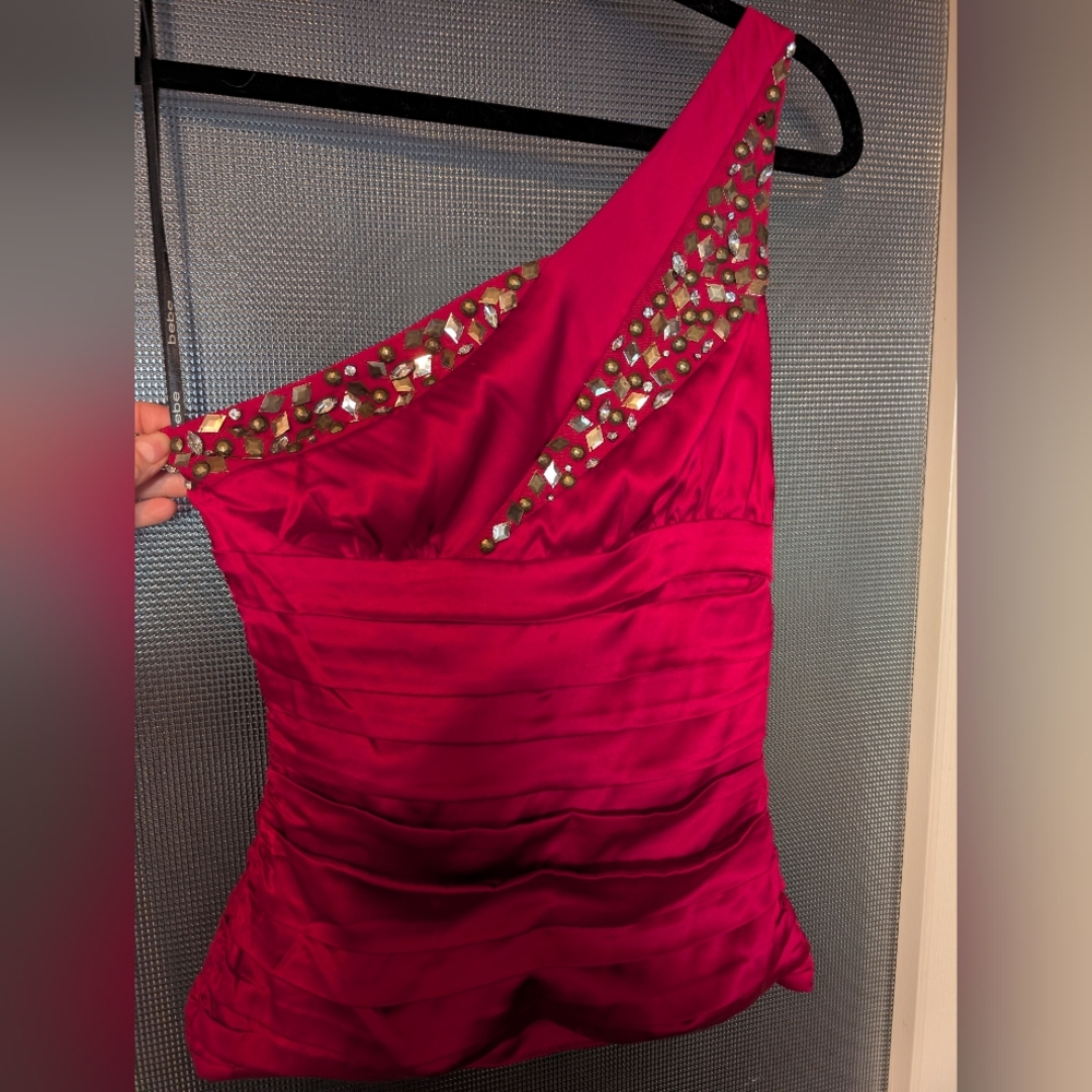 One-Shoulder Red Silk Top